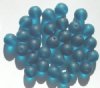 25 10mm Transparent Matte Dark Aqua Round Glass Beads